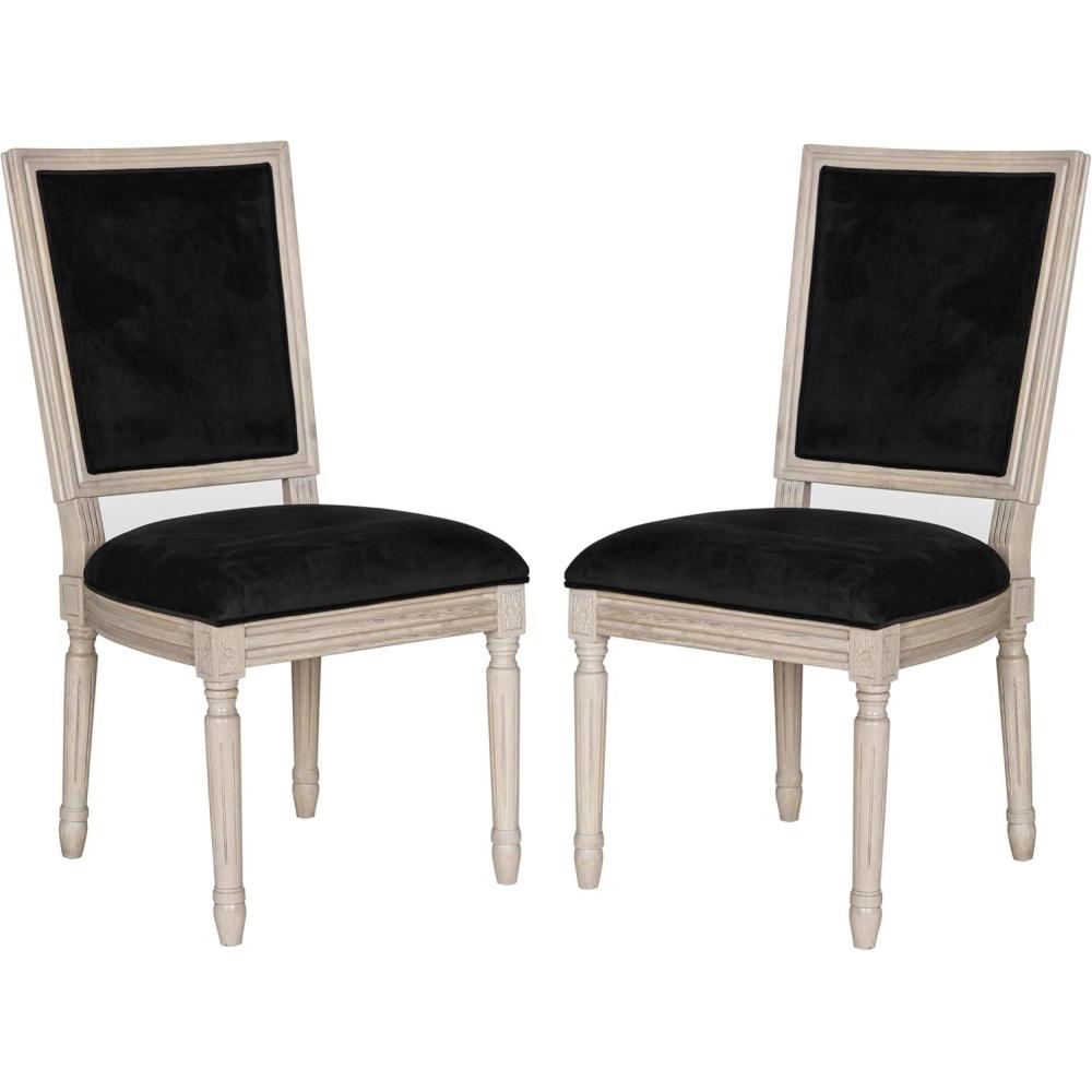 image:imageSAFAVIEH Home Collection Buchanan French Brasserie Linen Side ChairBlack Rustic Grey