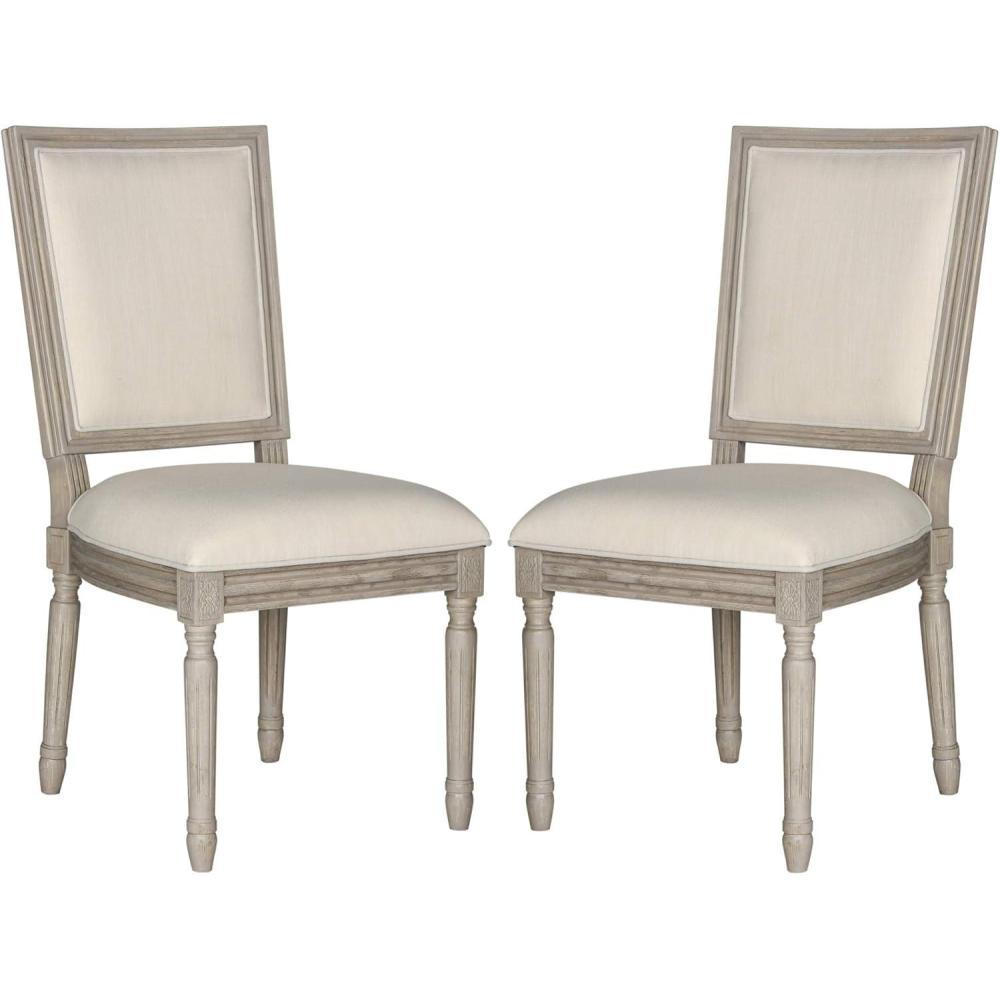 image:imageSAFAVIEH Home Collection Buchanan French Brasserie Linen Side ChairLight Beige  Rustic Grey