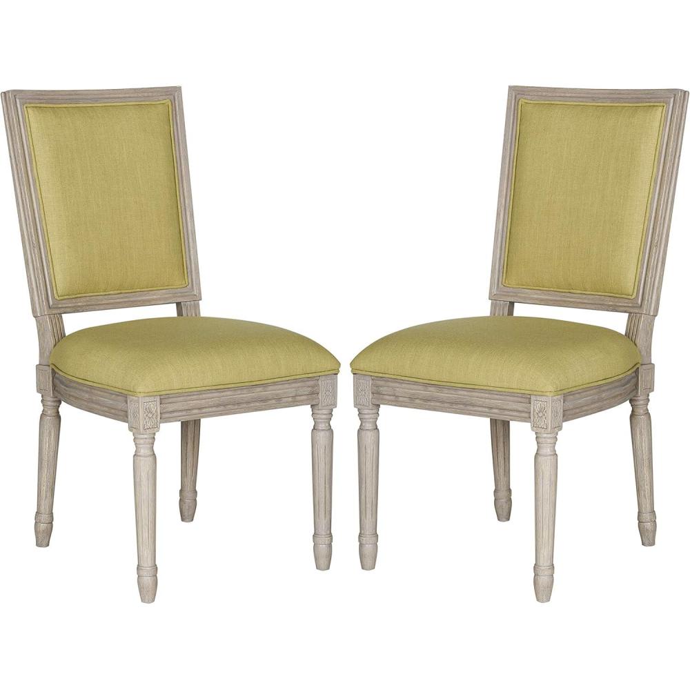 image:imageSAFAVIEH Home Collection Buchanan French Brasserie Linen Side ChairSpring Green  Rustic Grey