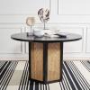 SAFAVIEH Home Collection Danez Faux Marble Top/Natural Cane Round Dining Table(Black/Natural)