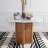 SAFAVIEH Home Collection Danez Faux Marble Top/Natural Cane Round Dining Table(White Faux Marble/Natural)