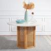 SAFAVIEH Home Collection Danez Faux Marble Top/Natural Cane Round Dining Table(White/Natural)