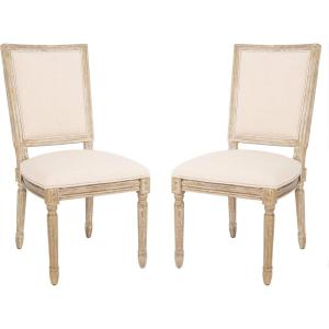 SAFAVIEH Home Collection Buchanan French Brasserie Linen Side Chair(Beige / Rustic Oak)