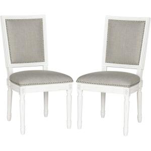 SAFAVIEH Home Collection Buchanan French Brasserie Linen Side Chair(Light Grey / Cream)