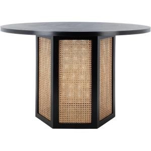 SAFAVIEH Home Collection Danez Faux Marble Top/Natural Cane Round Dining Table(Black/Natural)