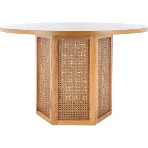 SAFAVIEH Home Collection Danez Faux Marble Top/Natural Cane Round Dining Table(Natural)