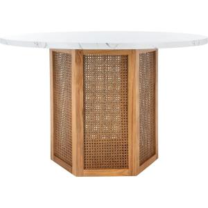 SAFAVIEH Home Collection Danez Faux Marble Top/Natural Cane Round Dining Table(White Faux Marble/Natural)