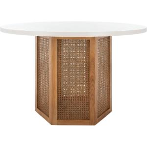 SAFAVIEH Home Collection Danez Faux Marble Top/Natural Cane Round Dining Table(White/Natural)