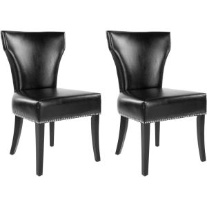 Safavieh Mercer Collection Carter Black Leather Dining Chair, Set of 2(Black)