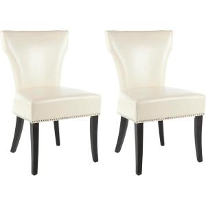 Safavieh Mercer Collection Carter Black Leather Dining Chair, Set of 2(Cream)