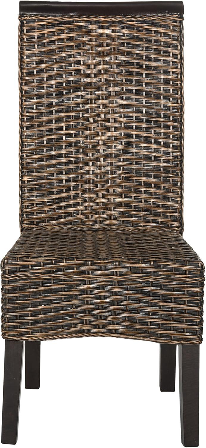 image:imageSAFAVIEH Home Collection Ilya Brown Wicker Tall Back Dining Chair Set of 2 SEA8017CSET2Brown Multi