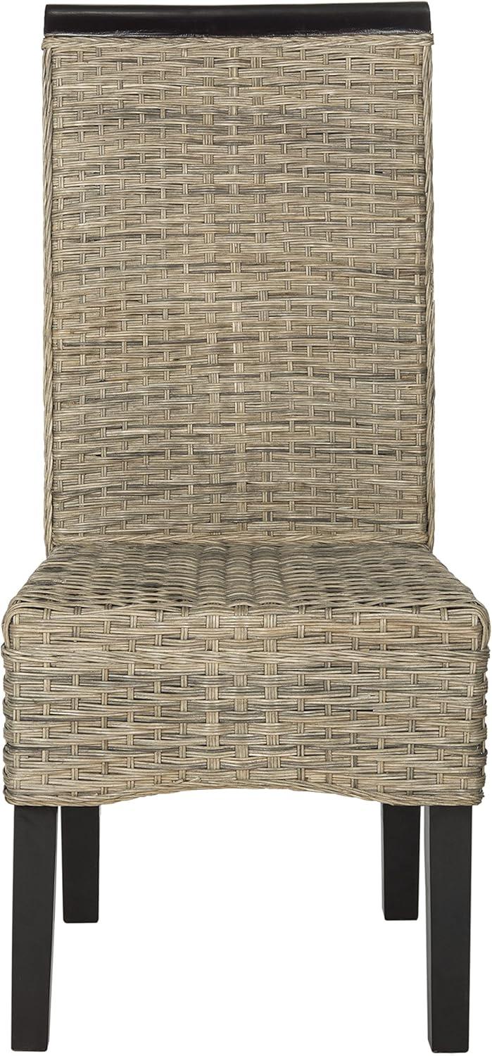 image:imageSAFAVIEH Home Collection Ilya Brown Wicker Tall Back Dining Chair Set of 2 SEA8017CSET2Grey