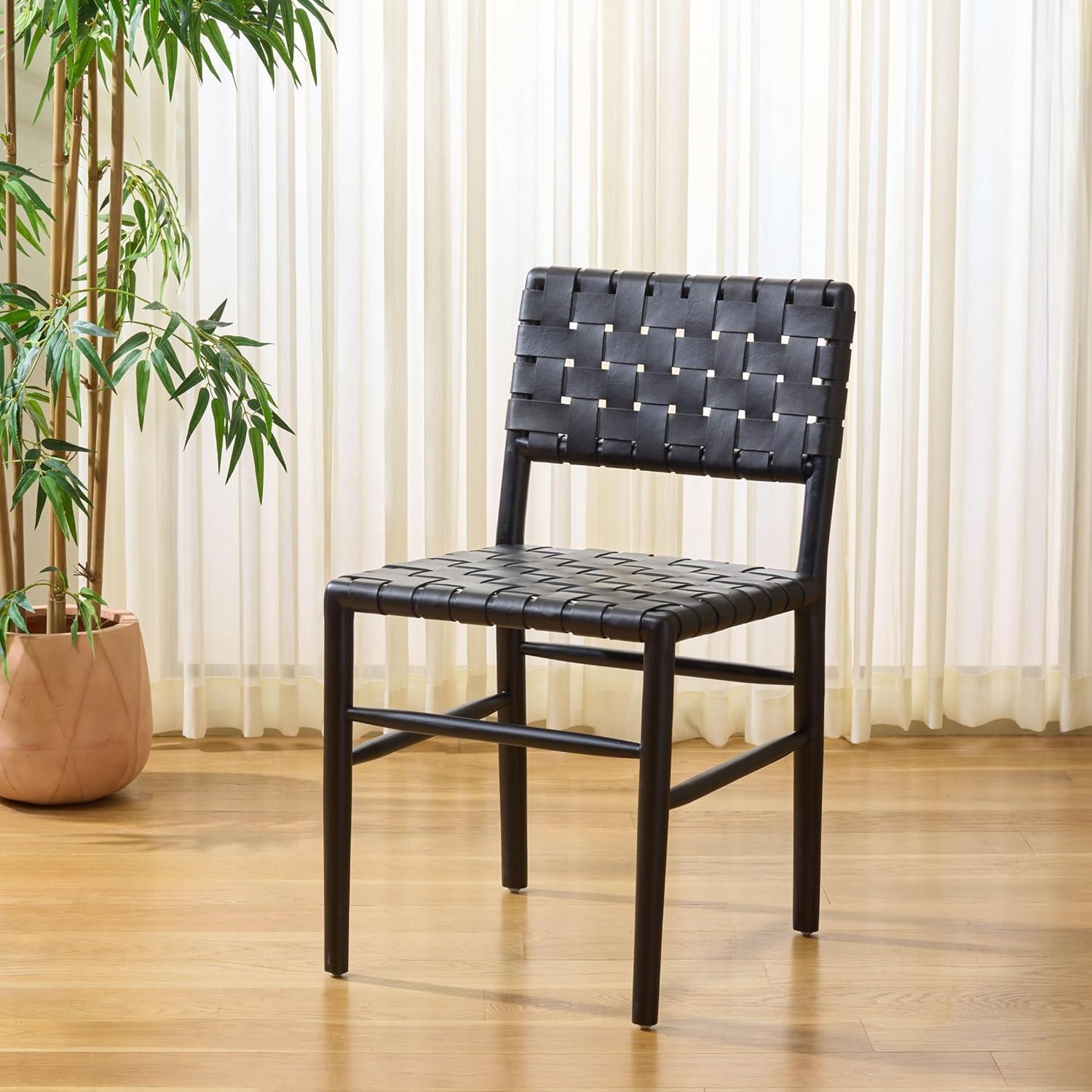 image:imageSAFAVIEH Home Collection Kaiber Red Tan Genuine Woven Leather amp Natural Solid Wood Dining Chair Modern Woven Seat amp Back DCH1218ABlackBlack