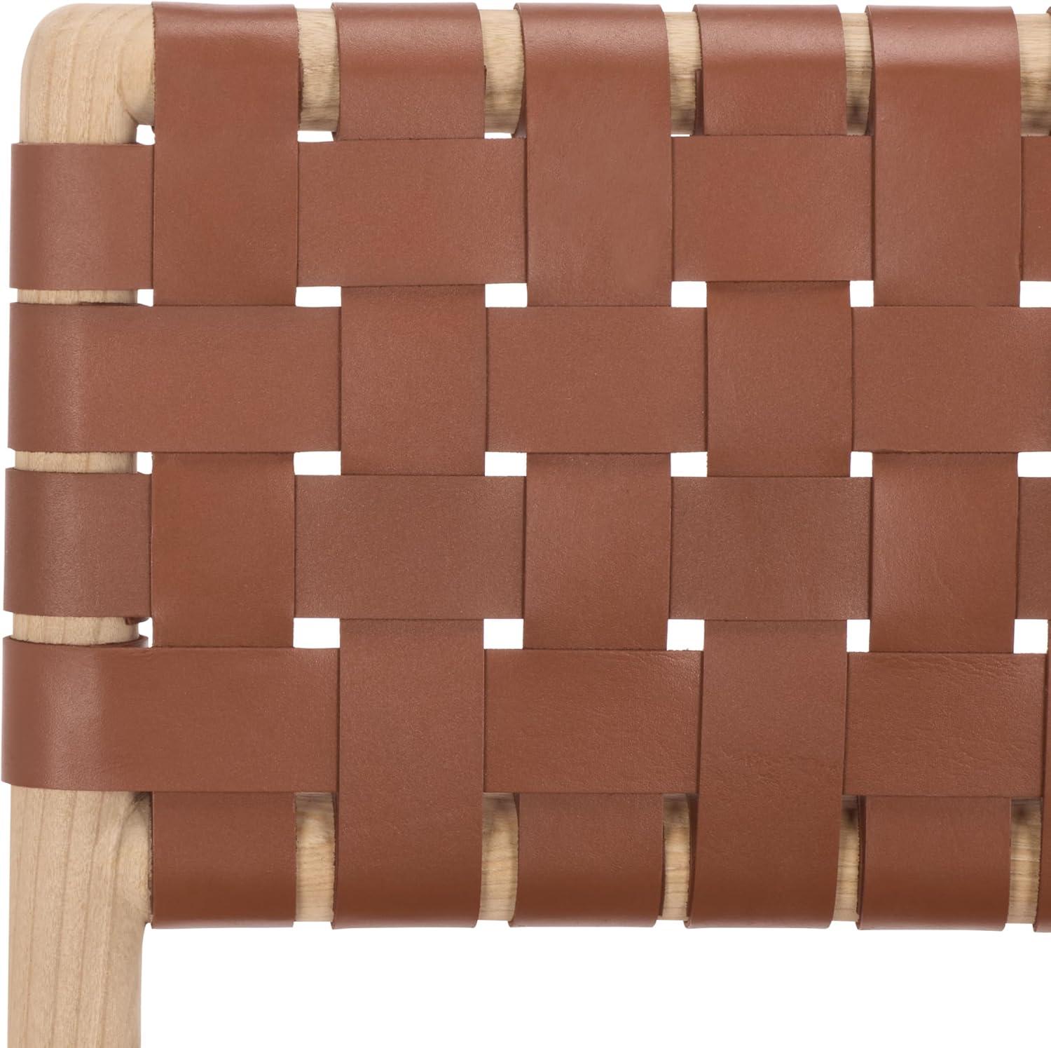 image:imageSAFAVIEH Home Collection Kaiber Red Tan Genuine Woven Leather amp Natural Solid Wood Dining Chair Modern Woven Seat amp Back DCH1218ARed TanNatural