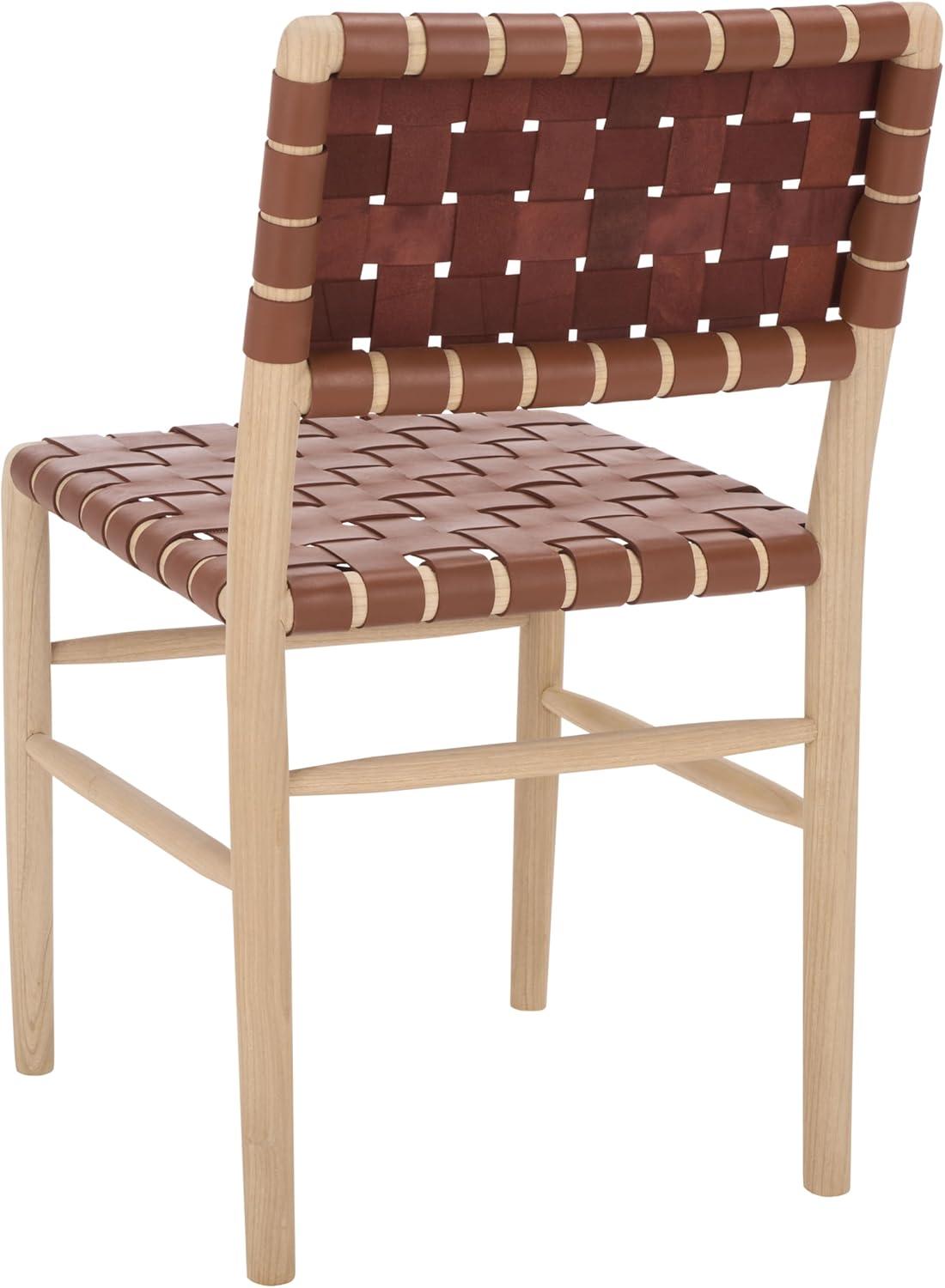 image:imageSAFAVIEH Home Collection Kaiber Red Tan Genuine Woven Leather amp Natural Solid Wood Dining Chair Modern Woven Seat amp Back DCH1218ARed TanNatural