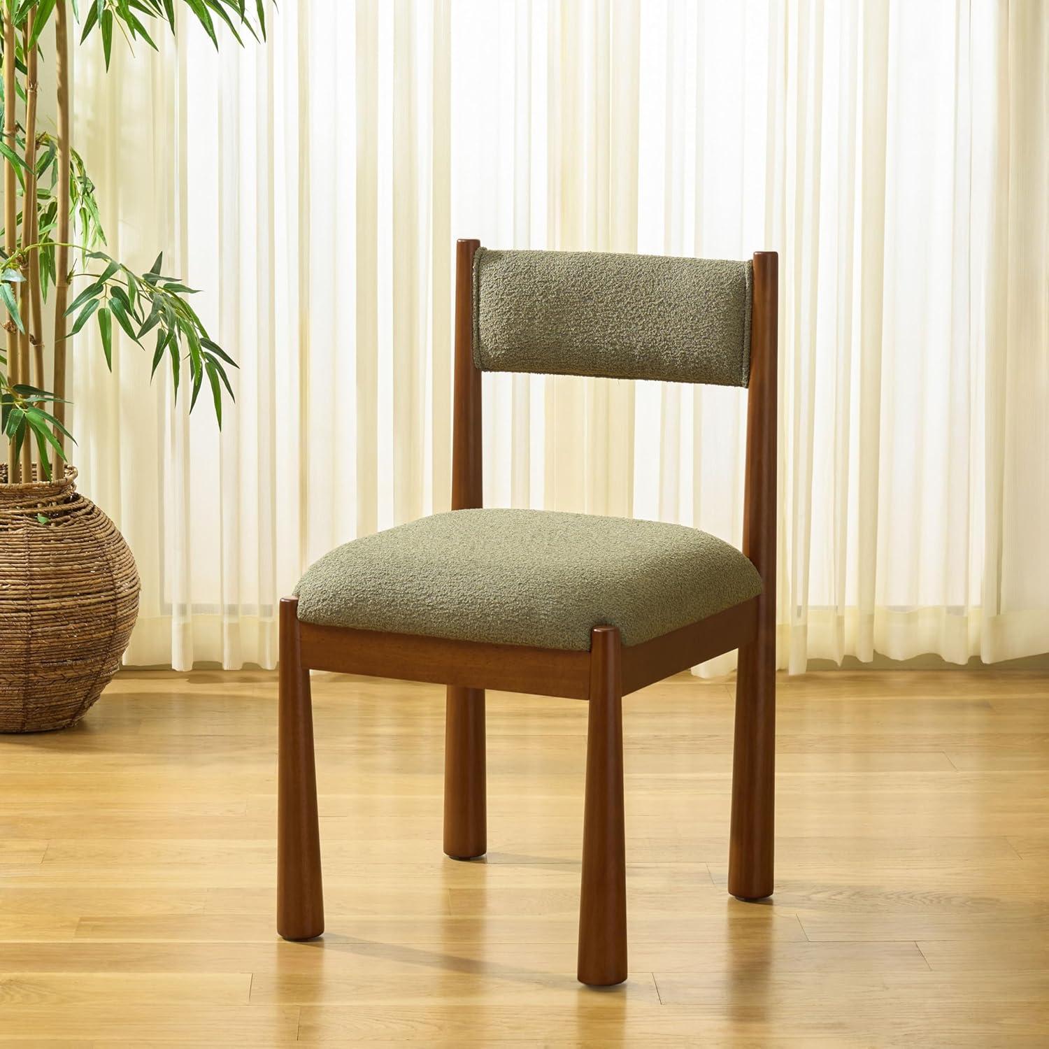 image:imageSAFAVIEH Home Collection Makiko Natural amp White Upholstered Dining Chair Padded Seat amp Back DCH9221AWalnutGreen