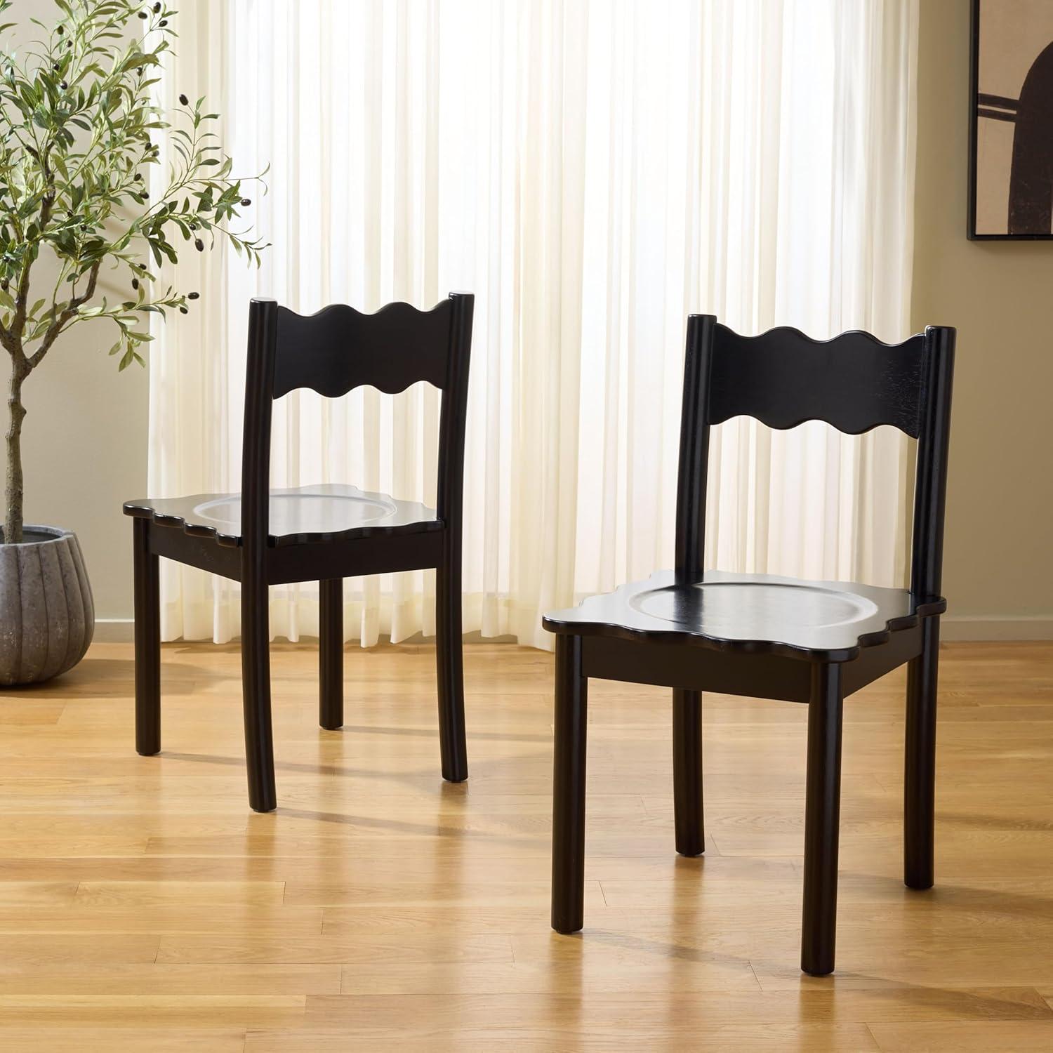 image:imageSAFAVIEH Home Collection Nolly Black Scallop Solid Wood Dining Chair Set of 2 Country Cottage Farmhouse Design DCH9219BSET2Black