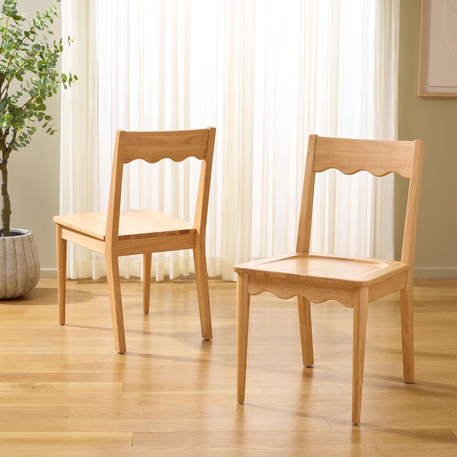 image:imageSAFAVIEH Home Collection Rosetty Natural Scallop Solid Wood Dining Chair Set of 2 Country Cottage Farmhouse Design DCH9220ASET2Natural