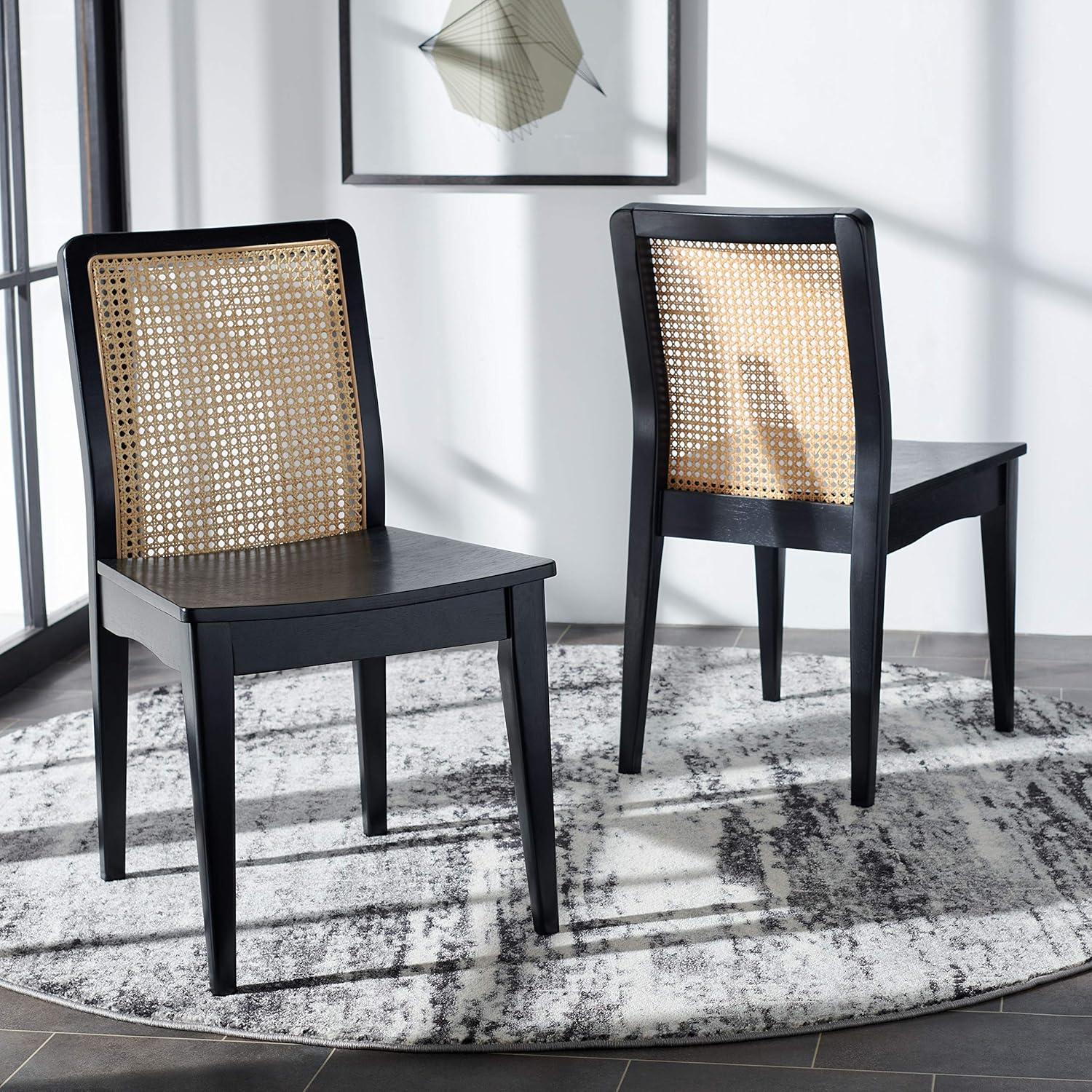 image:imageSAFAVIEH Home Collection Benicio Natural Rattan Dining Chair Set of 2 DCH1005DSET2Black Natural