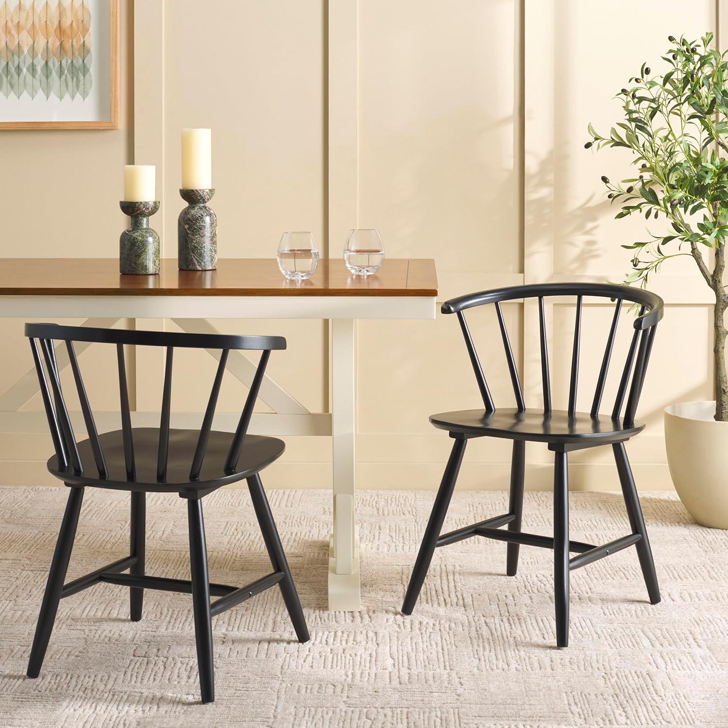 image:imageSAFAVIEH Home Collection Ceres Farmhouse Walnut Brown Spindle Back Living Room Accent Dining ChairBlack