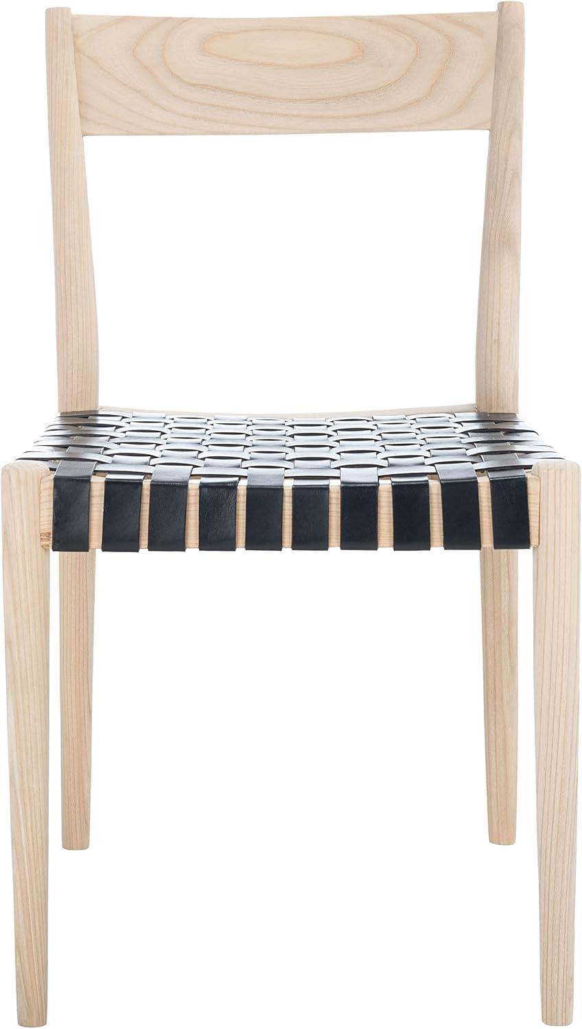 image:imageSAFAVIEH Home Collection Eluned Woven Leather Living Room Accent Dining Chair DCH1201CSET2 BlackNaturalBlack Natural