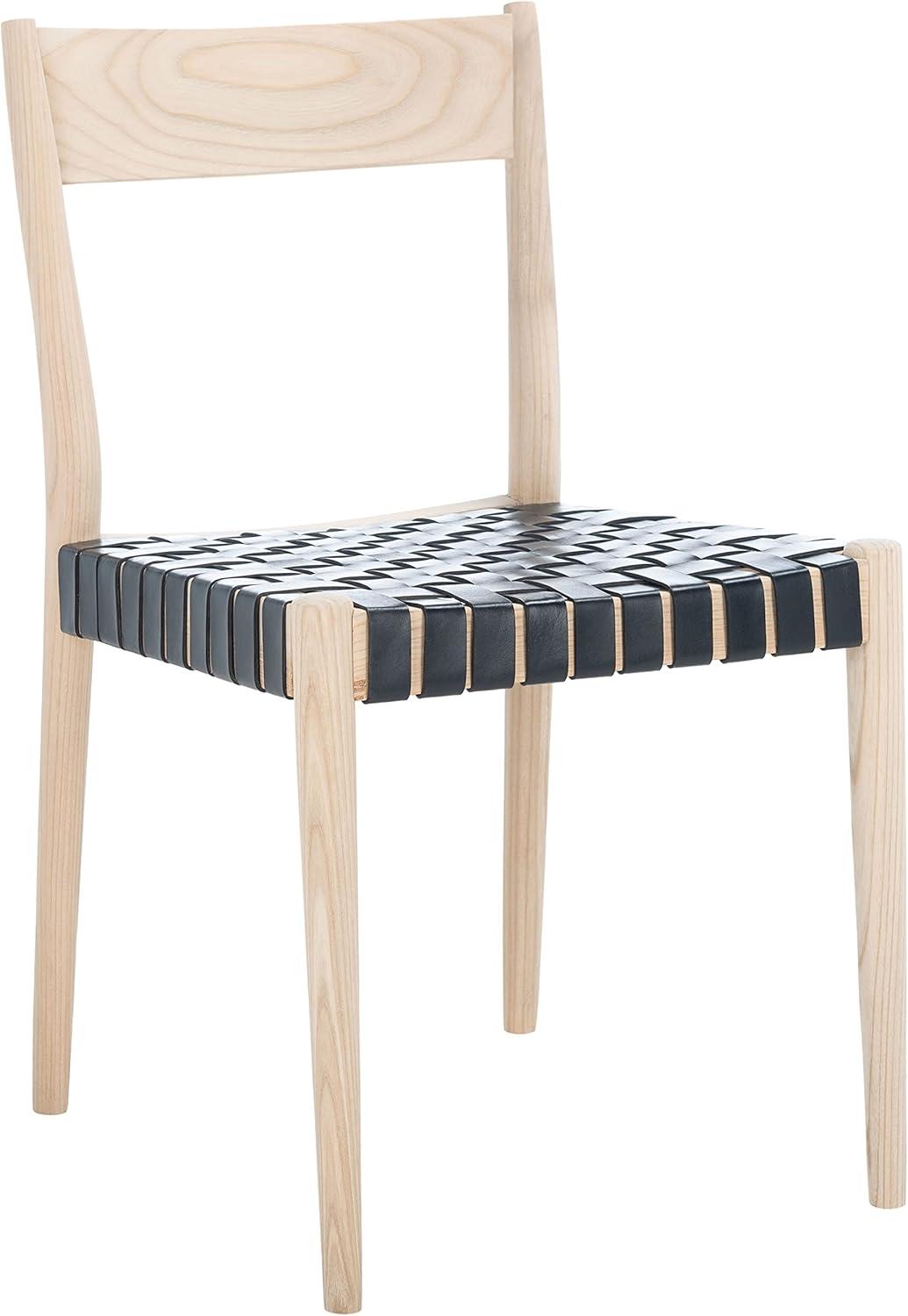 image:imageSAFAVIEH Home Collection Eluned Woven Leather Living Room Accent Dining Chair DCH1201CSET2 BlackNaturalBlack Natural