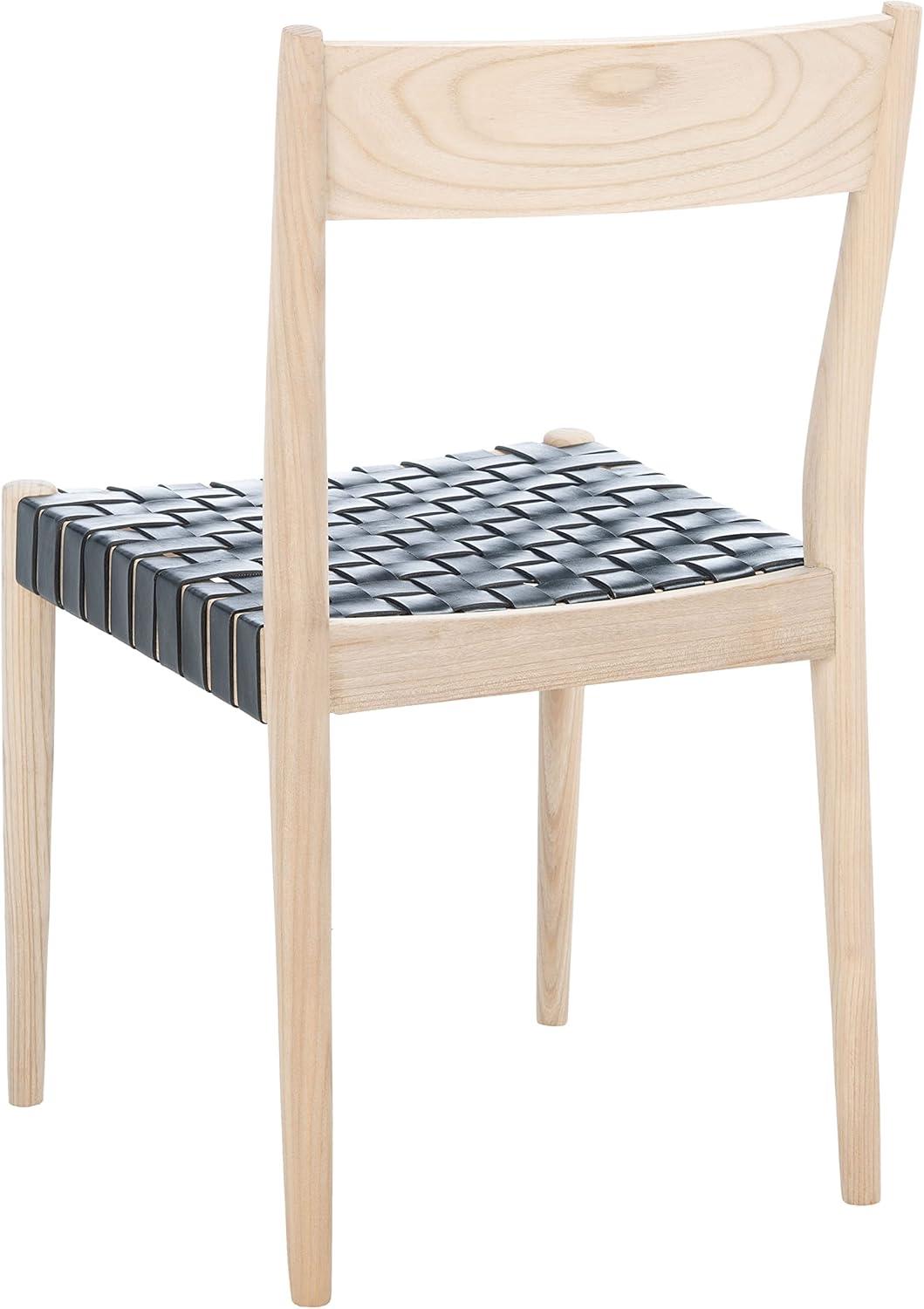 image:imageSAFAVIEH Home Collection Eluned Woven Leather Living Room Accent Dining Chair DCH1201CSET2 BlackNaturalBlack Natural