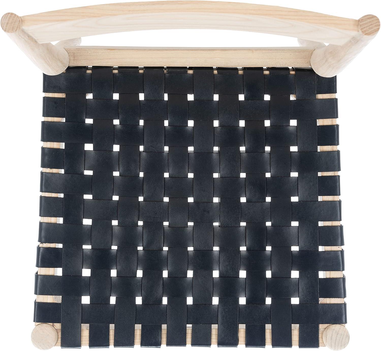 image:imageSAFAVIEH Home Collection Eluned Woven Leather Living Room Accent Dining Chair DCH1201CSET2 BlackNaturalBlack Natural