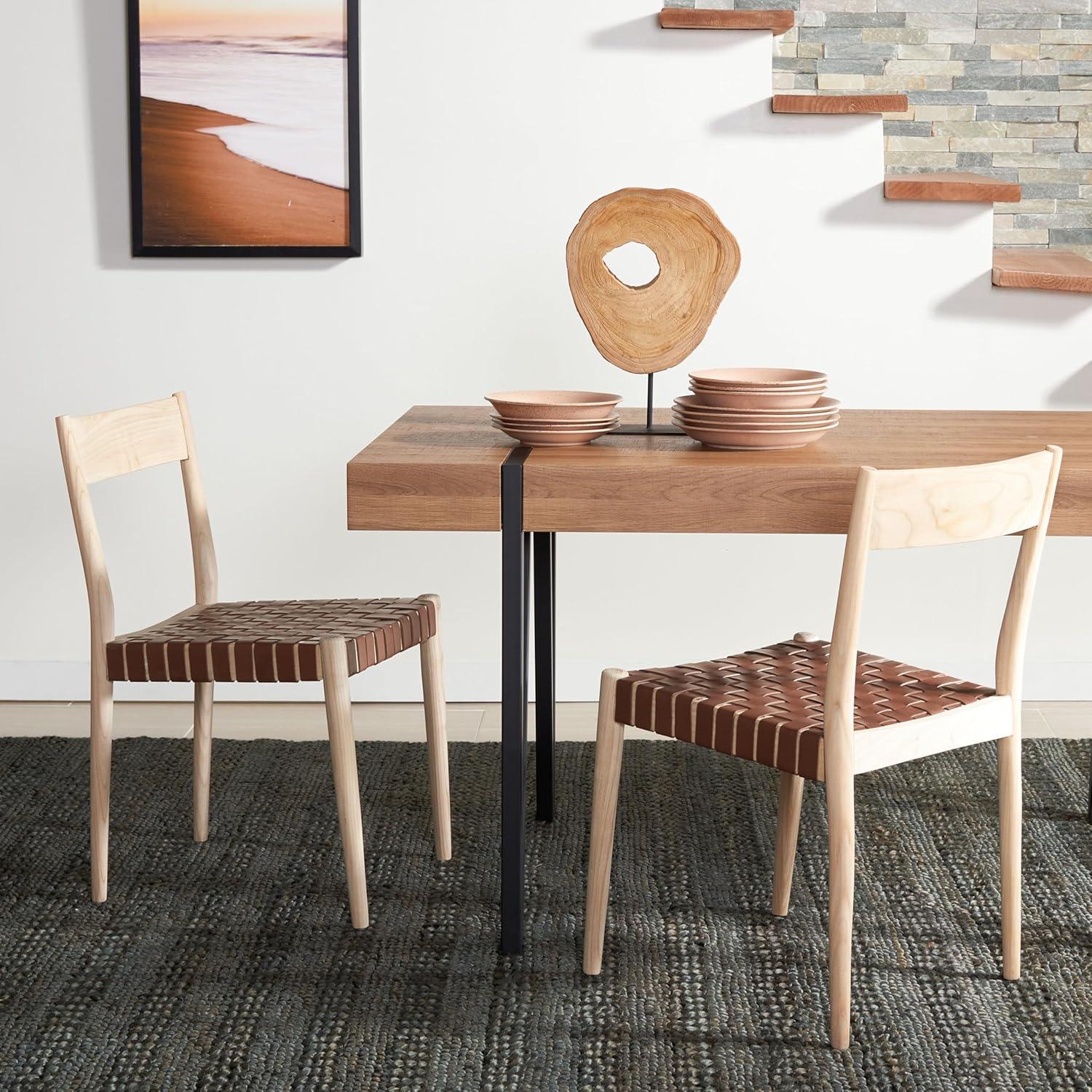image:imageSAFAVIEH Home Collection Eluned Woven Leather Living Room Accent Dining Chair DCH1201CSET2 BlackNaturalCognac Natural