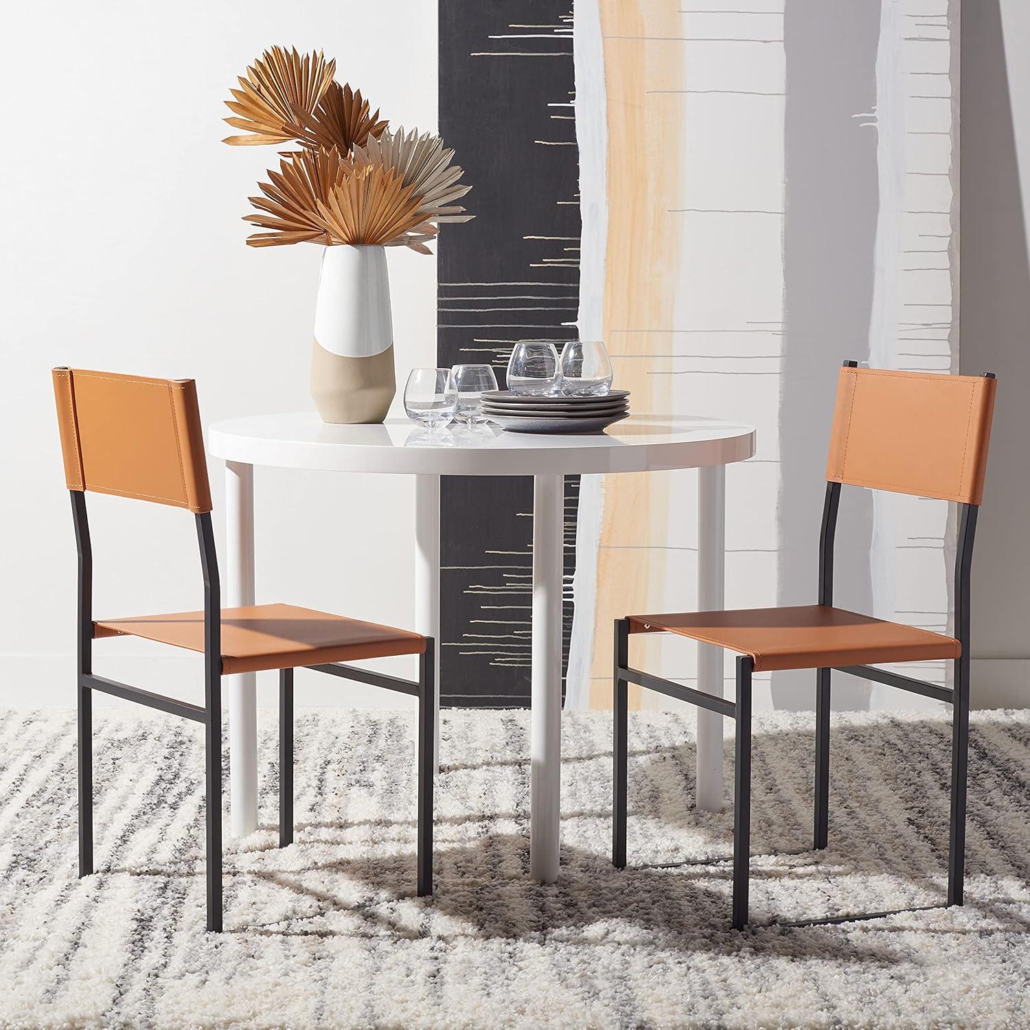 image:imageSAFAVIEH Home Collection Layne Light GreyBlack Dining Chair Set of 2 Fully AssembledCognac Black