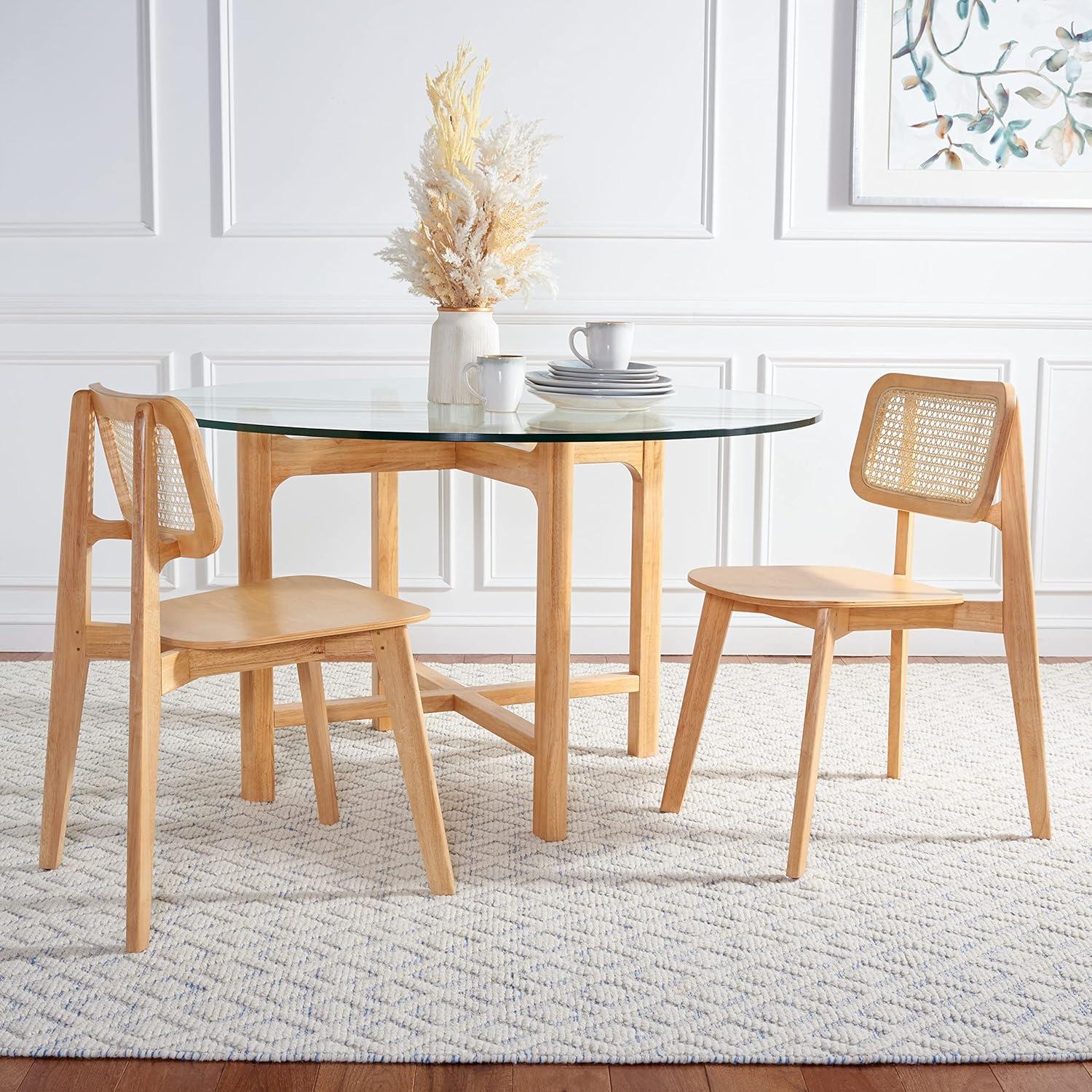image:imageSAFAVIEH Home Collection Luz Coastal WhiteNatural Cane Rattan Dining Chair Set of 2Natural