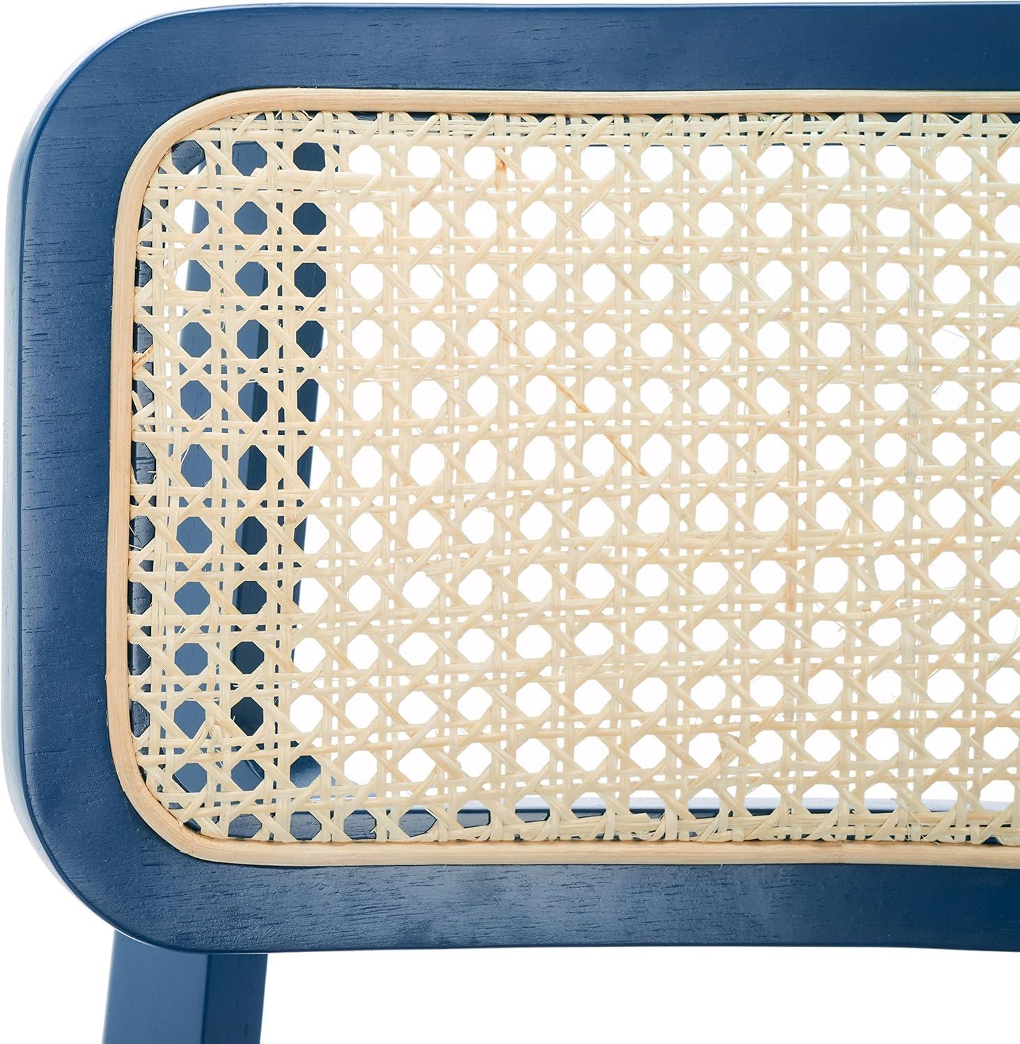 image:imageSAFAVIEH Home Collection Luz Coastal WhiteNatural Cane Rattan Dining Chair Set of 2NavyNatural