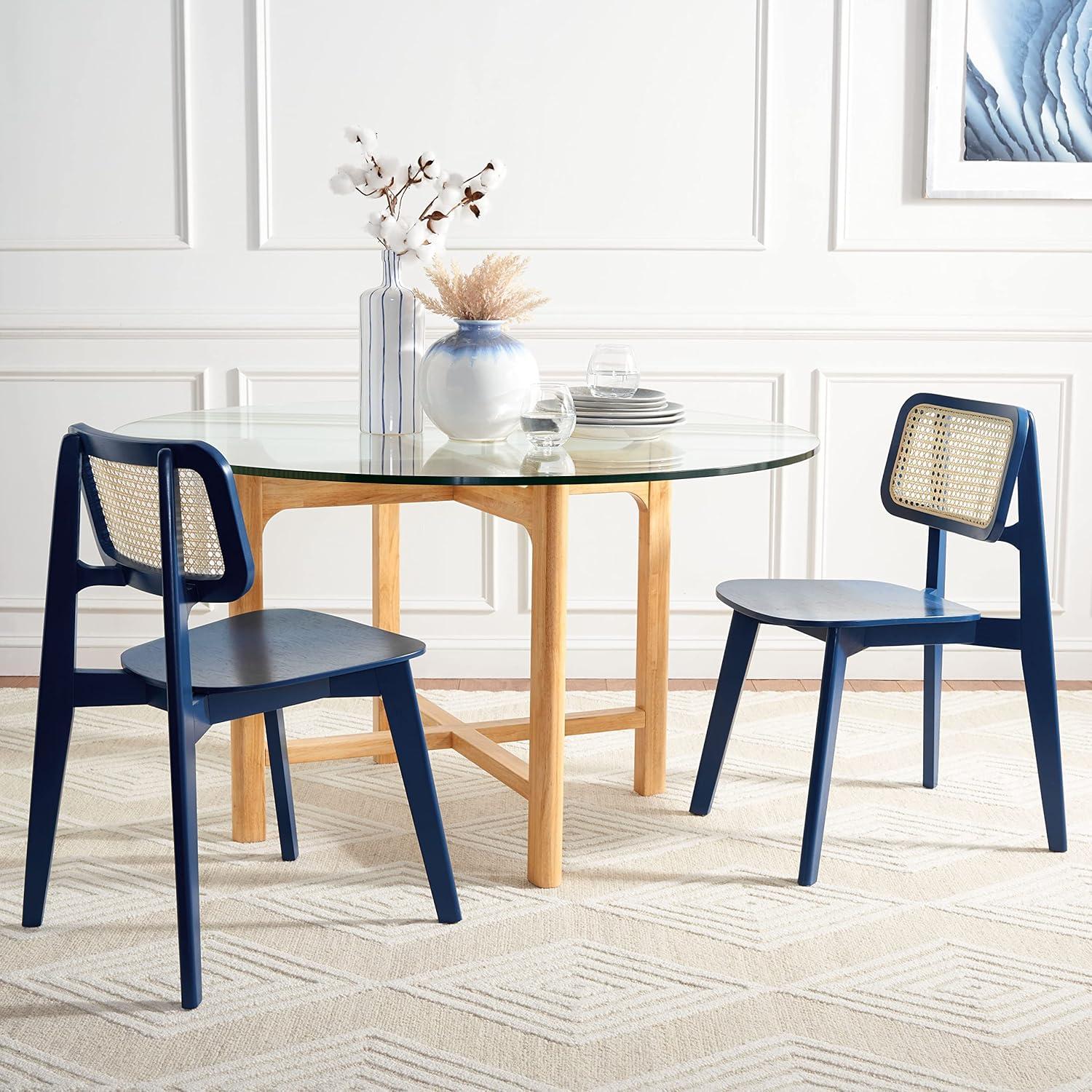image:imageSAFAVIEH Home Collection Luz Coastal WhiteNatural Cane Rattan Dining Chair Set of 2NavyNatural