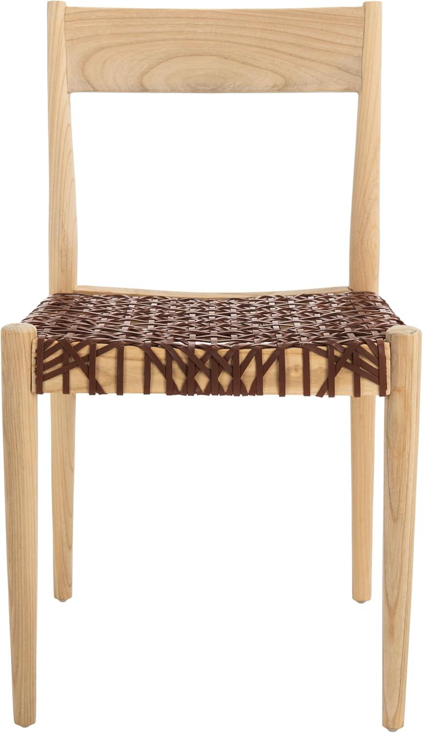 image:imageSAFAVIEH Home Collection Pranit Leather Wood 18inch Set of 2 Dining Chair CognacNaturalCognac Natural