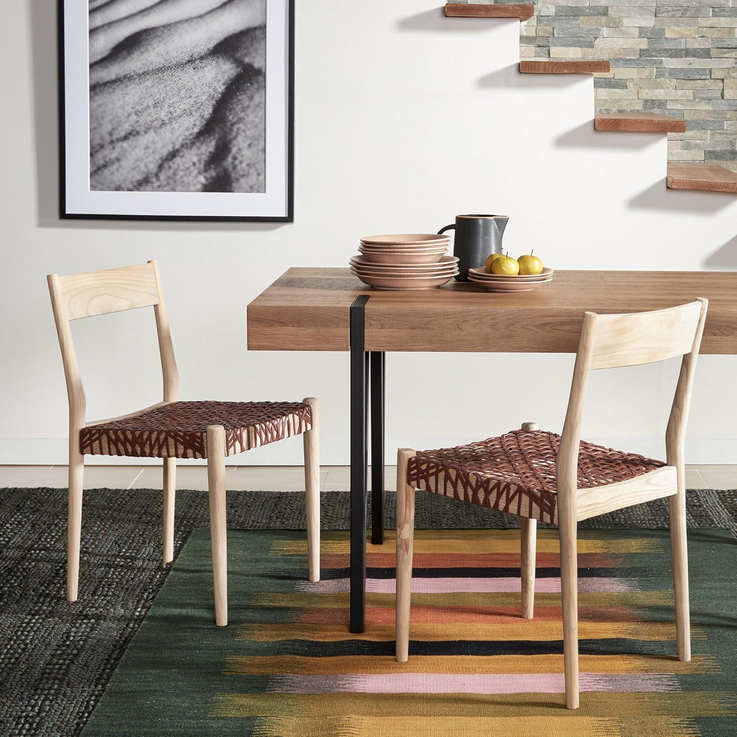 image:imageSAFAVIEH Home Collection Pranit Leather Wood 18inch Set of 2 Dining Chair CognacNaturalCognac Natural
