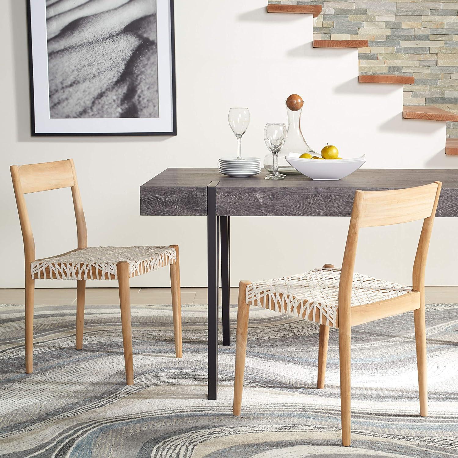 image:imageSAFAVIEH Home Collection Pranit Leather Wood 18inch Set of 2 Dining Chair CognacNaturalWhite Natural