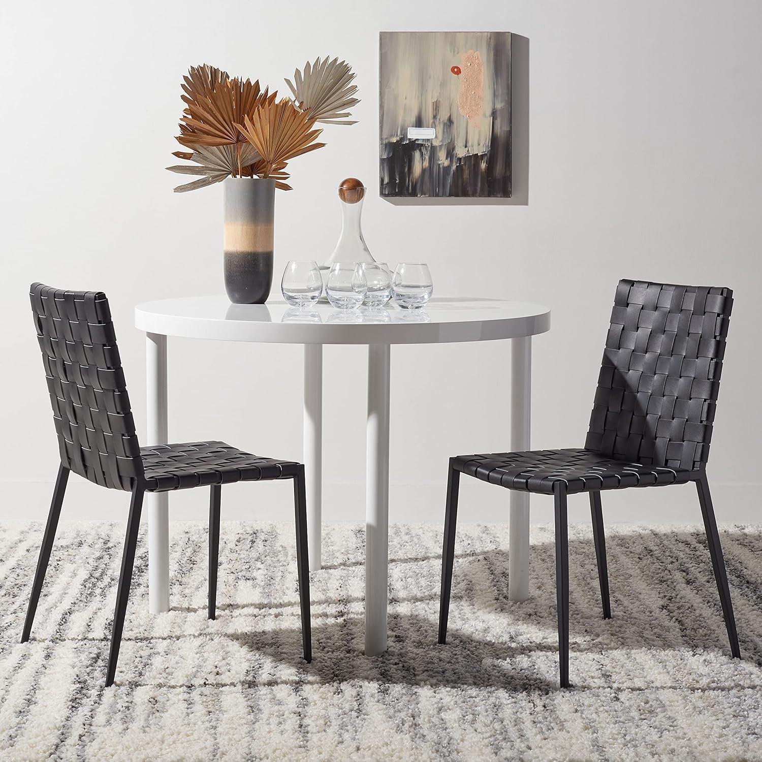 image:imageSAFAVIEH Home Collection Rayne Cognac Woven LeatherSilver Dining Chair Set of 2 Fully AssembledBlack