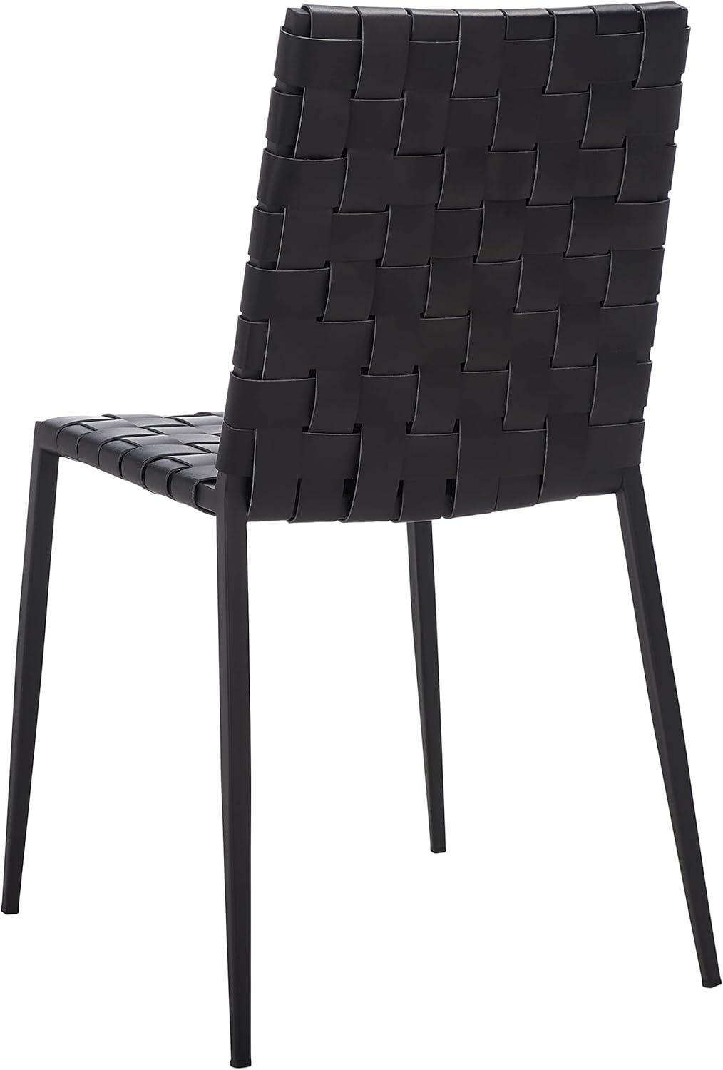 image:imageSAFAVIEH Home Collection Rayne Cognac Woven LeatherSilver Dining Chair Set of 2 Fully AssembledBlack