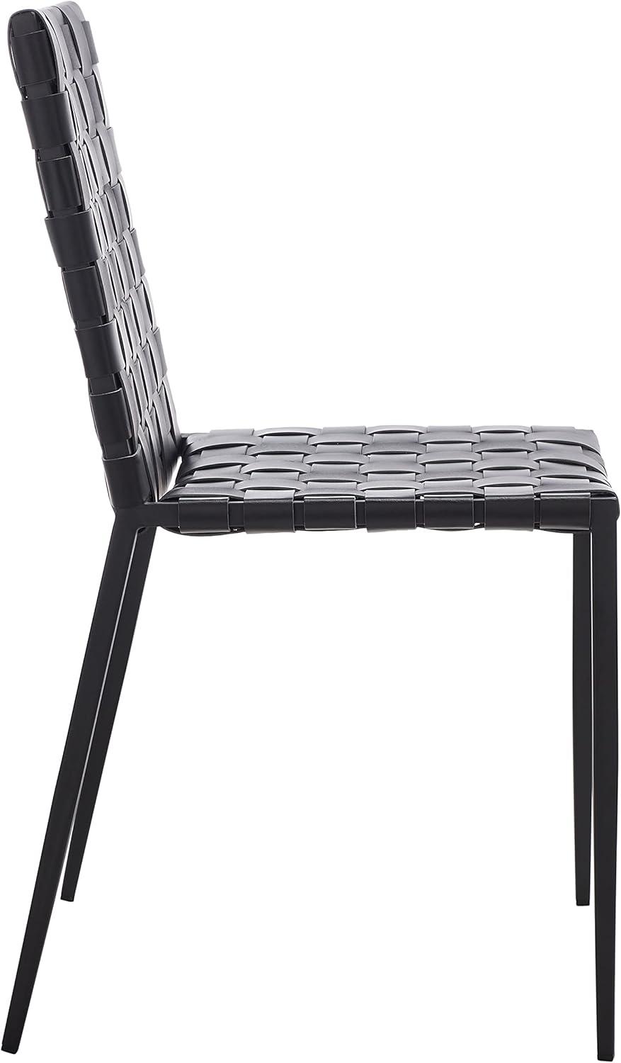 image:imageSAFAVIEH Home Collection Rayne Cognac Woven LeatherSilver Dining Chair Set of 2 Fully AssembledBlack