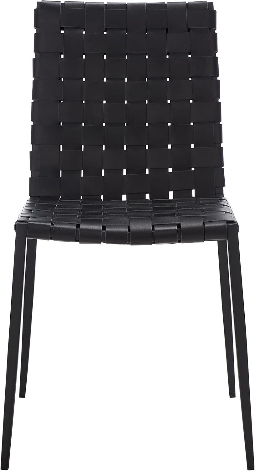 image:imageSAFAVIEH Home Collection Rayne Cognac Woven LeatherSilver Dining Chair Set of 2 Fully AssembledBlack