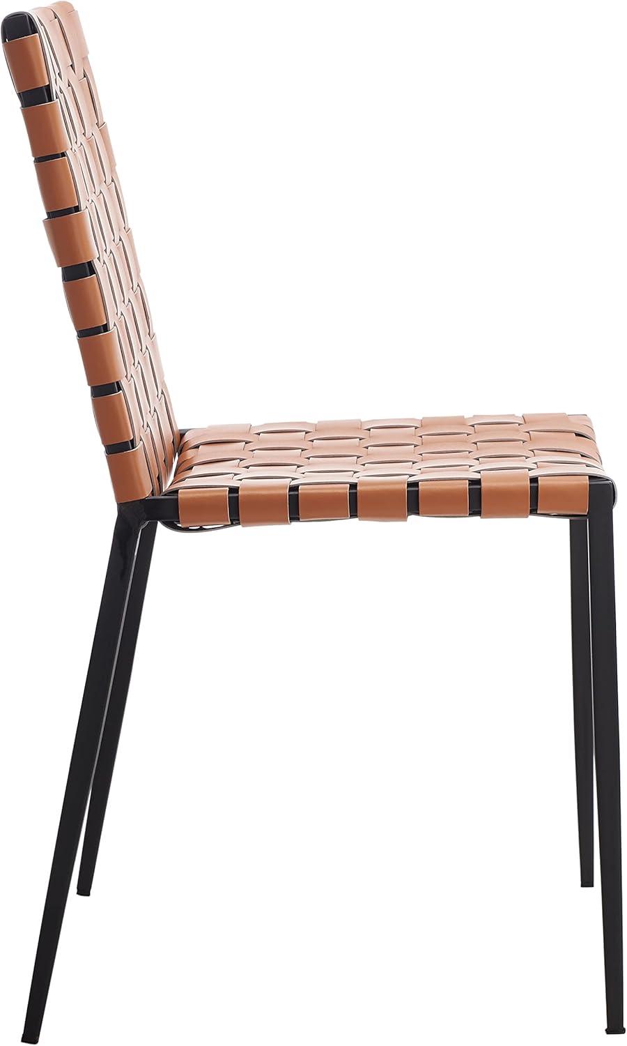 image:imageSAFAVIEH Home Collection Rayne Cognac Woven LeatherSilver Dining Chair Set of 2 Fully AssembledCognac Black
