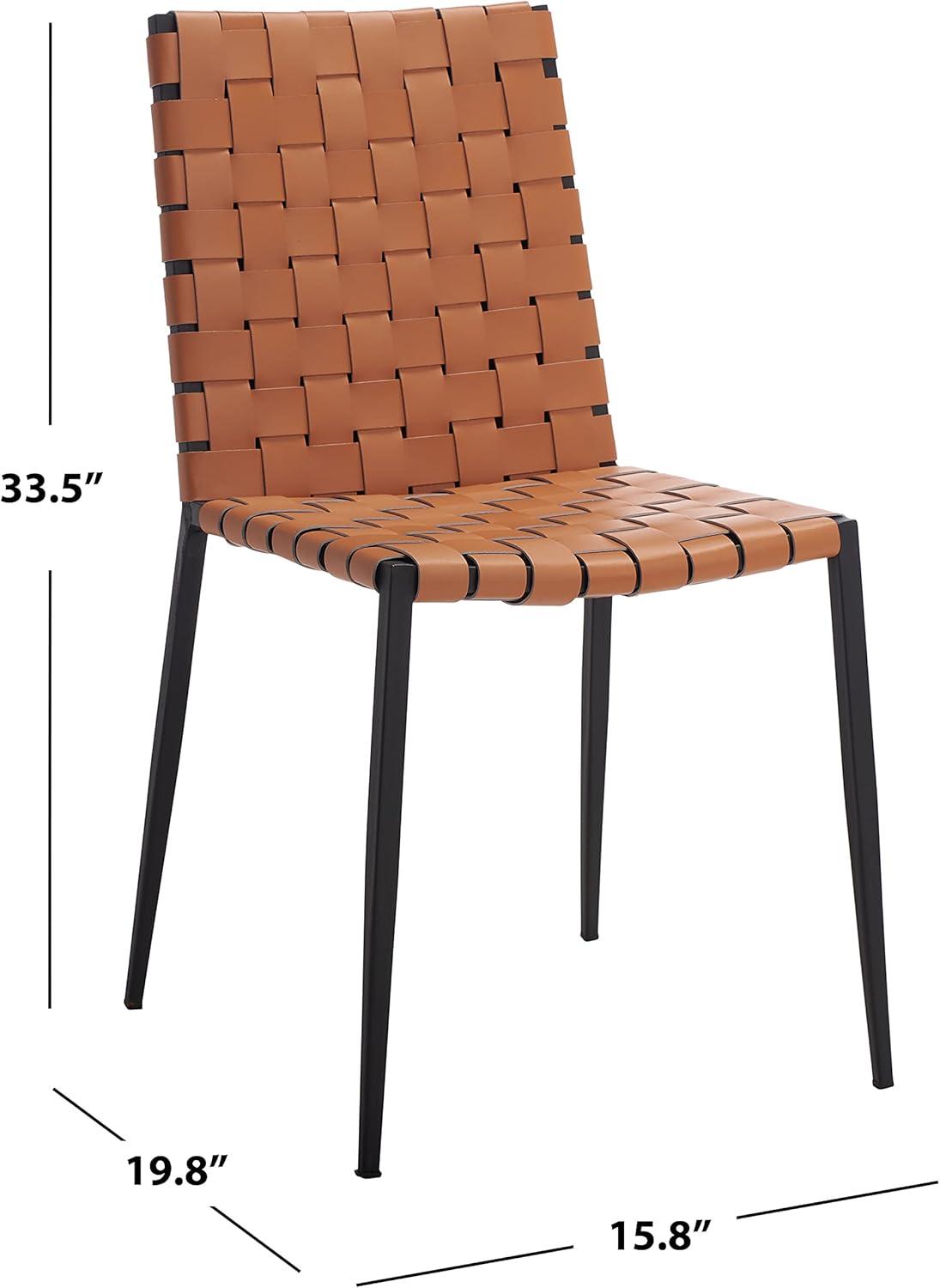 image:imageSAFAVIEH Home Collection Rayne Cognac Woven LeatherSilver Dining Chair Set of 2 Fully AssembledCognac Black