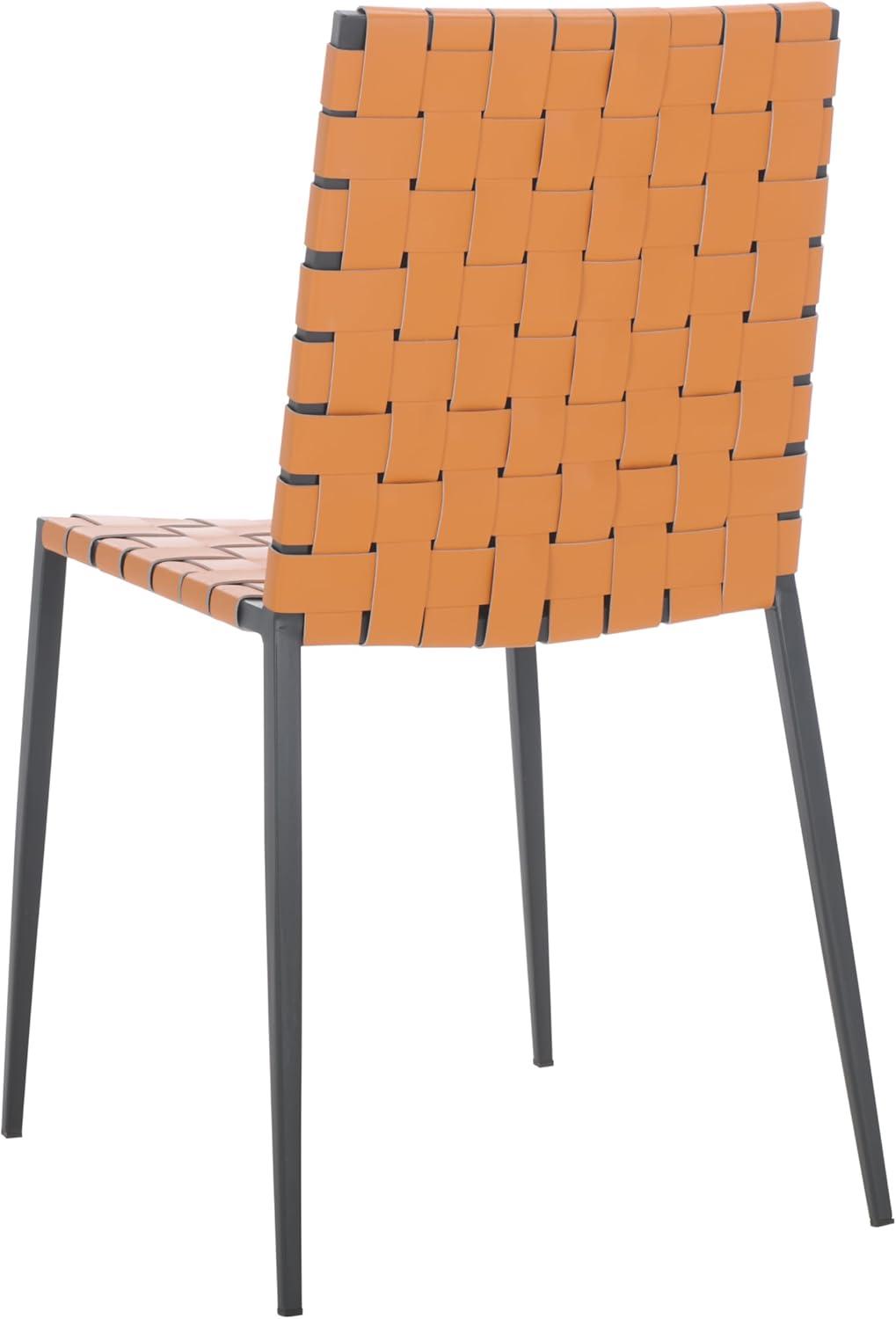 image:imageSAFAVIEH Home Collection Rayne Cognac Woven LeatherSilver Dining Chair Set of 2 Fully AssembledCognac Black