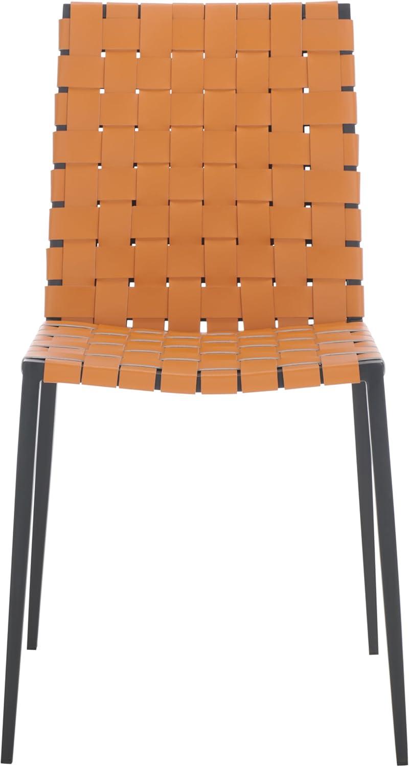 image:imageSAFAVIEH Home Collection Rayne Cognac Woven LeatherSilver Dining Chair Set of 2 Fully AssembledCognac Black
