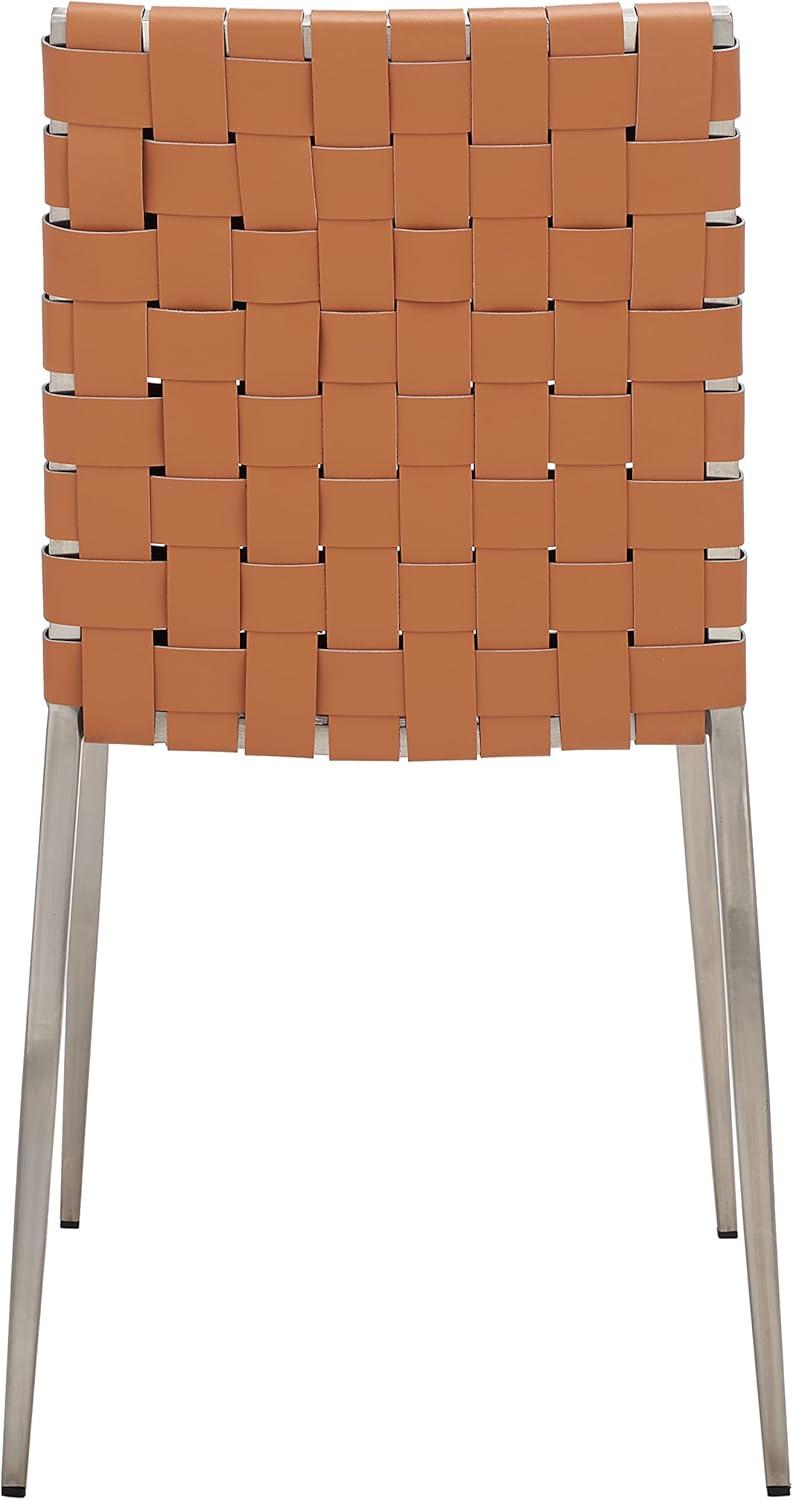 image:imageSAFAVIEH Home Collection Rayne Cognac Woven LeatherSilver Dining Chair Set of 2 Fully AssembledCognacSilver