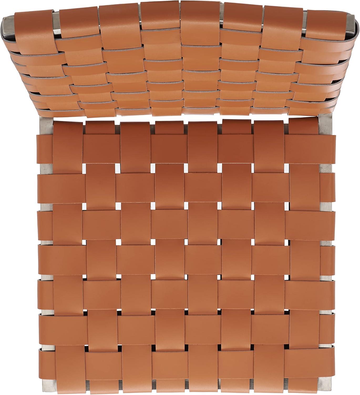image:imageSAFAVIEH Home Collection Rayne Cognac Woven LeatherSilver Dining Chair Set of 2 Fully AssembledCognacSilver