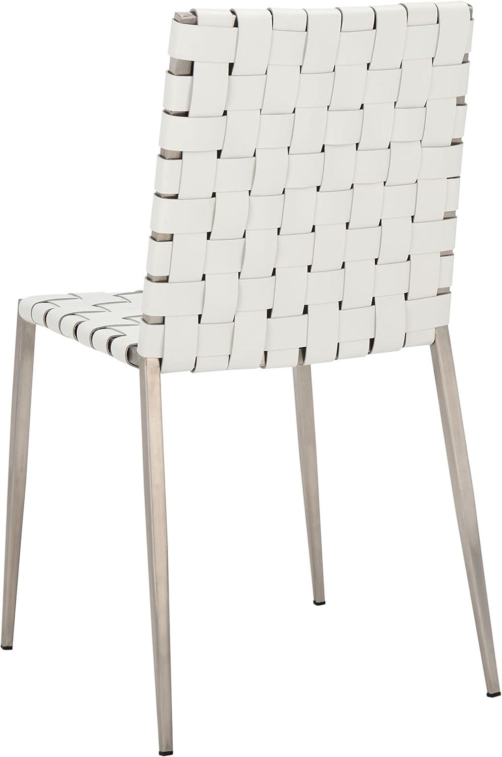 image:imageSAFAVIEH Home Collection Rayne Cognac Woven LeatherSilver Dining Chair Set of 2 Fully AssembledWhite Silver