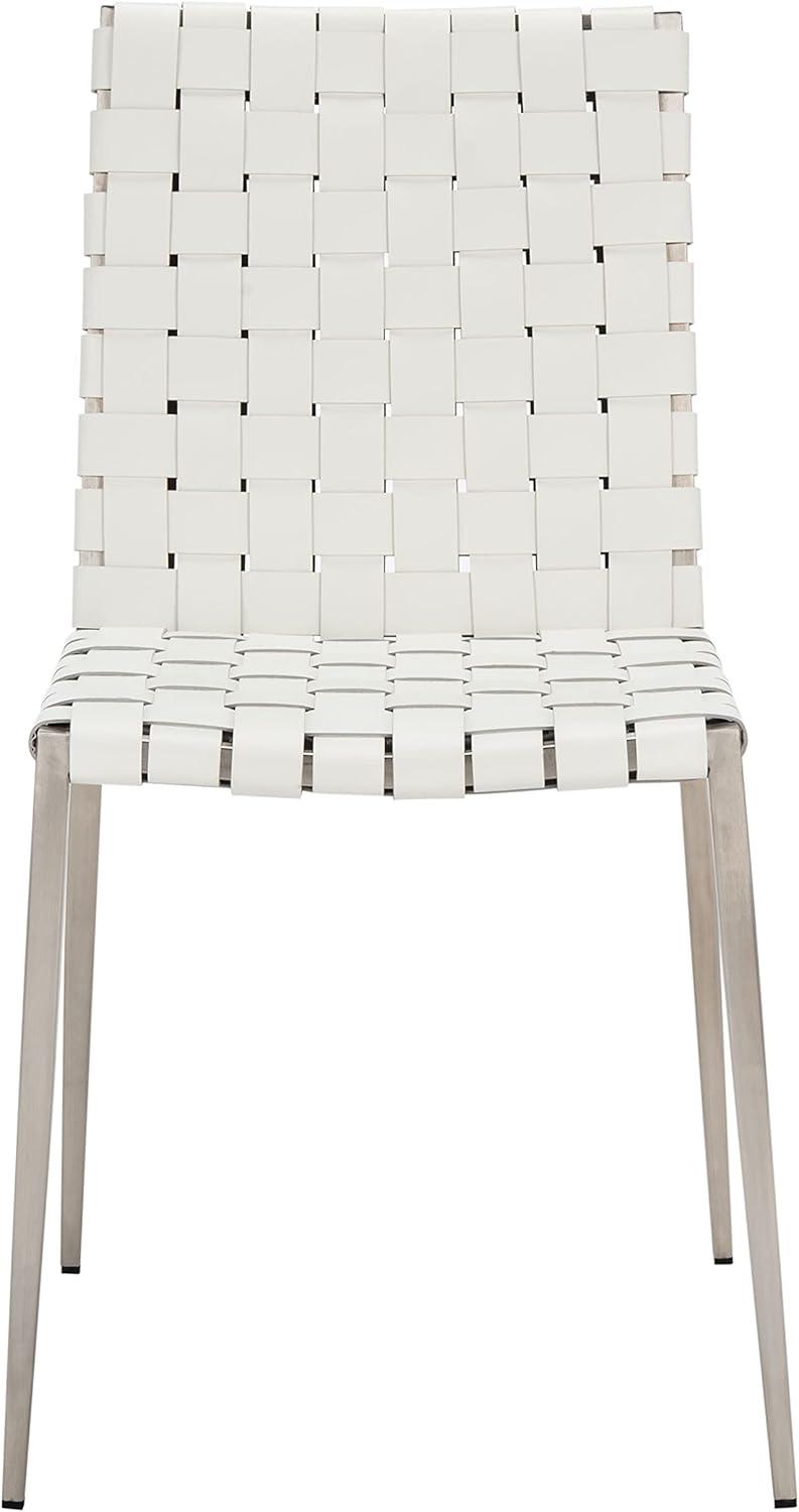 image:imageSAFAVIEH Home Collection Rayne Cognac Woven LeatherSilver Dining Chair Set of 2 Fully AssembledWhite Silver