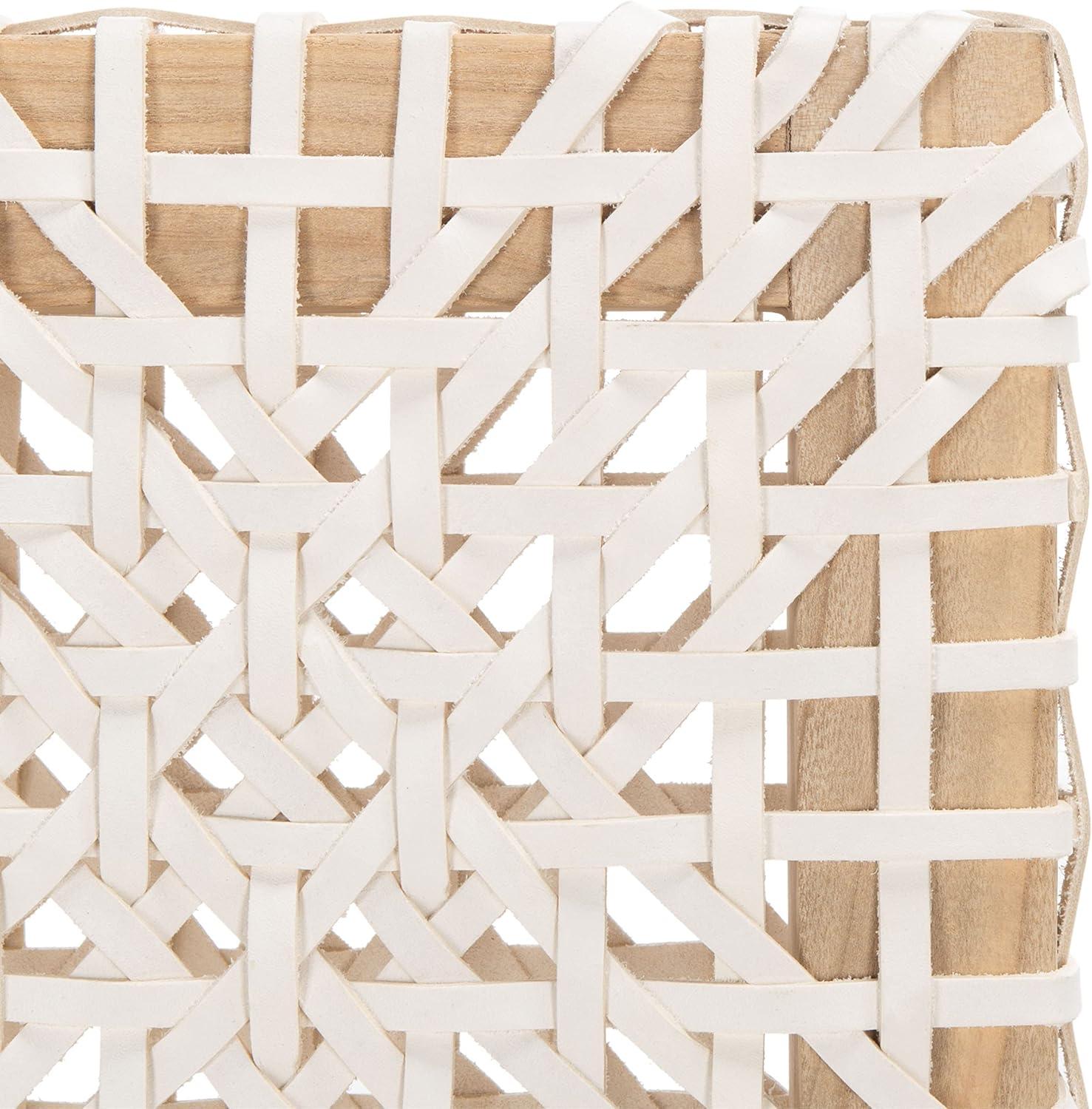 image:imageSAFAVIEH Home Collection Tyria White Woven LeatherNatural Teak Living Room Accent Dining Chair
