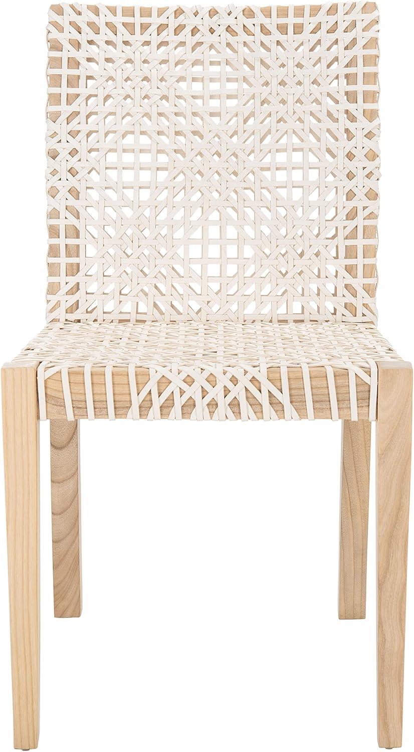 image:imageSAFAVIEH Home Collection Tyria White Woven LeatherNatural Teak Living Room Accent Dining Chair